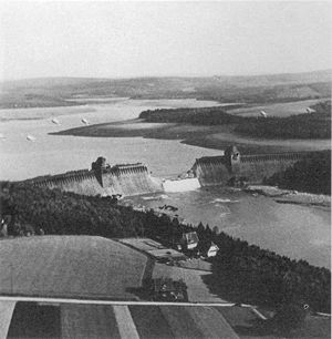 The destroyed dam of the Mhne, 17 May 1943, on the day after the attacks on the Eder river