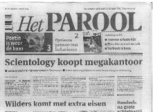 Afbeelding Het Parool 5 maart 2012 met kop "Scientology koopt megakantoor"
